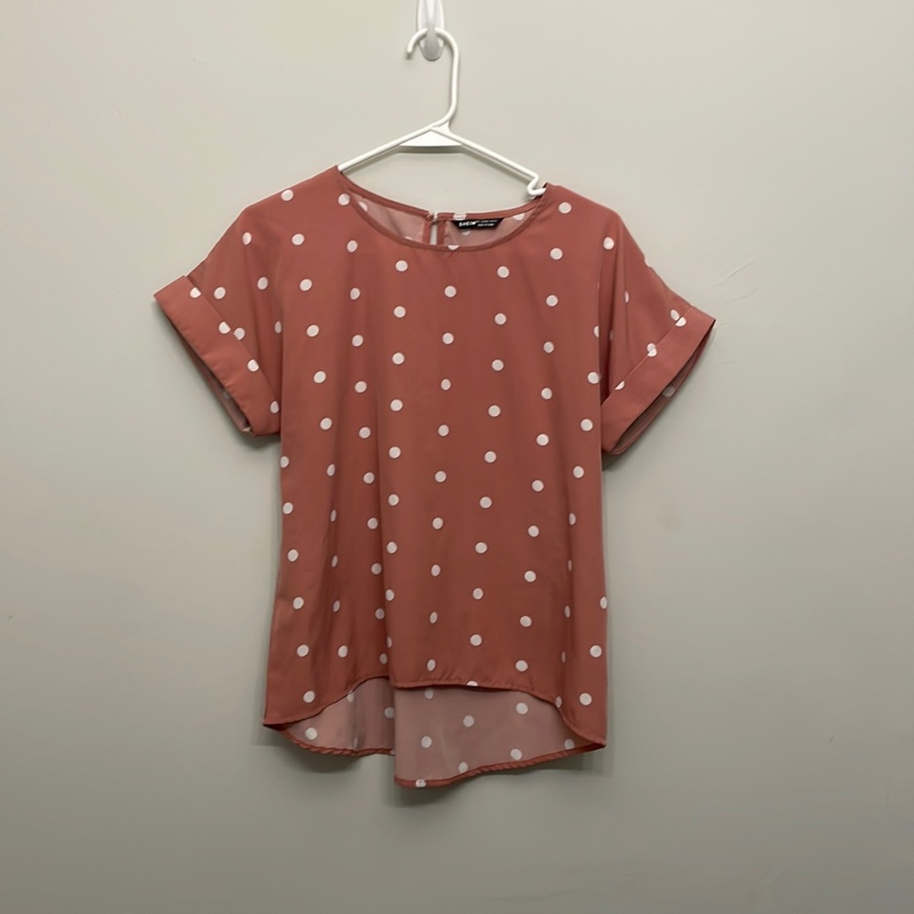 Pink polka dot blouse